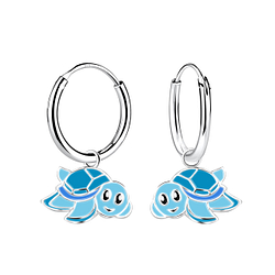 Silver Turtle Charm Hoop Earrings - Wholesale - 12899