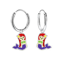 Silver Mermaid Charm Hoop Earrings - Wholesale - 13394