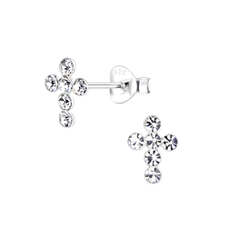 Silver Cross Crystal Stud Earrings - Wholesale - 13950 Silver Cross Crystal Stud Earrings - Wholesale - 13950