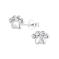 Silver Paw Print Stud Earrings - Wholesale - 13957