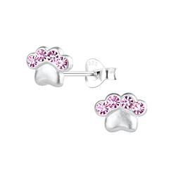 Silver Paw Print Stud Earrings - Wholesale - 13957