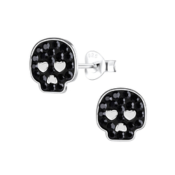 Silver Skull Stud Earrings - Wholesale - 13931