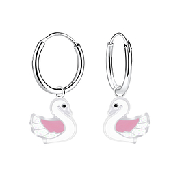 Silver Swan Charm Hoop Earrings - Wholesale - 20795 Silver Swan Charm Hoop Earrings - Wholesale - 20795