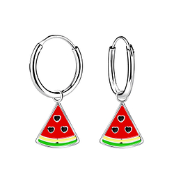 Silver Watermelon Charm Hoop Earrings - Wholesale - 13550
