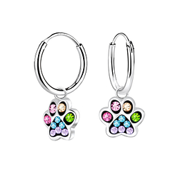 Silver Paw Print Charm Hoop Earrings - Wholesale - 14908 Silver Paw Print Charm Hoop Earrings - Wholesale - 14908
