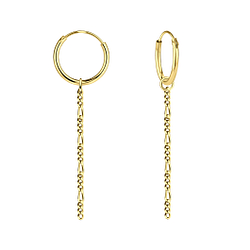 Silver Figaro Chain Dangle Hoop Earrings - Wholesale - 15519