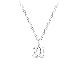 Silver Lotus Flower Necklace - Wholesale - 15686