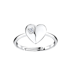 Silver Heart Adjustable Ring - Wholesale - 16435