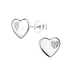 Silver Heart Stud Earrings - Wholesale - 16432