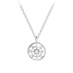 Silver Love Compass Necklace - Wholesale - 16398