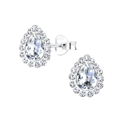 Silver Tear Drop Crystal Stud Earrings - Wholesale - 16929 Silver Tear Drop Crystal Stud Earrings - Wholesale - 16929