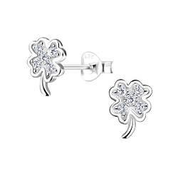 Silver Clover Stud Earrings - Wholesale - 17016