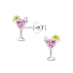 Silver Cocktail Glass Stud Earrings - Wholesale - 17114