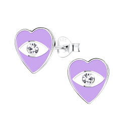 Silver Evil Eye Heart Stud Earrings - Wholesale - 17090