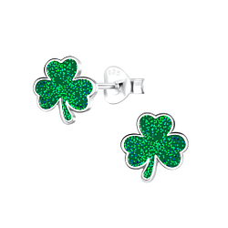 Silver Shamrock Stud Earrings - Wholesale - 15931