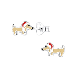 Silver Christmas Dachshund Dog Stud Earrings - Wholesale - 17150 Silver Christmas Dachshund Dog Stud Earrings - Wholesale - 17150
