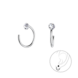 3mm Crystal Silver Ear Huggers - Wholesale - 17275