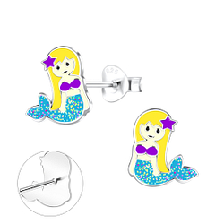 Silver Mermaid Stud Earrings - Wholesale - 17507