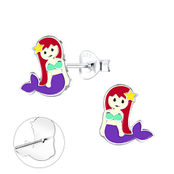 Silver Mermaid Stud Earrings - Wholesale - 17508