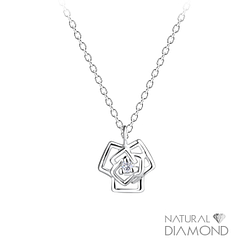 Silver Rose Flower Necklace With Natural Diamond - Wholesale - 15817