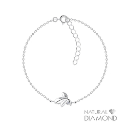 Silver Leaf Bracelet With Natural Diamond - Wholesale - 17067 Silver Leaf Bracelet With Natural Diamond - Wholesale - 17067