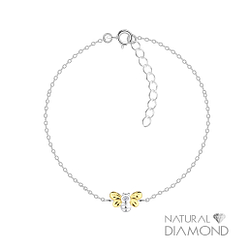 Silver Bee Bracelet With Natural Diamond - Wholesale - 17075 Silver Bee Bracelet With Natural Diamond - Wholesale - 17075