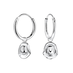 Silver Hat Charm Hoop Earrings - Wholesale - 17985 Silver Hat Charm Hoop Earrings - Wholesale - 17985