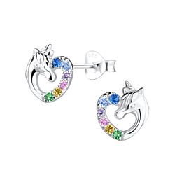 Silver Heart Unicorn Stud Earrings - Wholesale - 16500