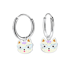 Silver Cat Stud Charm Hoop Earrings - Wholesale - 12519
