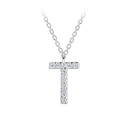 Silver Letter T Necklace - Wholesale - 18885
