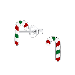 Silver Candy Cane Stud Earrings - Wholesale - 19079