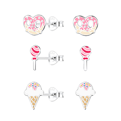 Silver Sweets Stud Earrings Set - Wholesale - 18561 Silver Sweets Stud Earrings Set - Wholesale - 18561