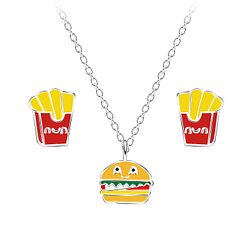 Silver Food Lover Necklace and Stud Earrings Set - Wholesale - 18620