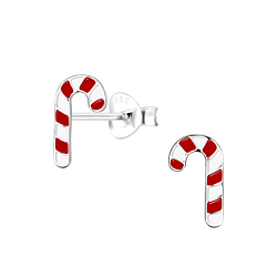 Silver Candy Cane Stud Earrings - Wholesale - 19077