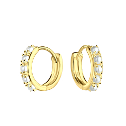 12mm Silver Pearl Huggie Earrings - Wholesale - 19468