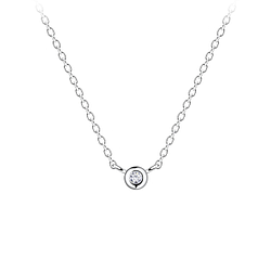Silver Single Stone Necklace - Wholesale - 19911