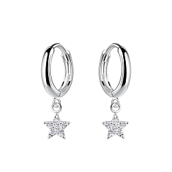 Silver Star Charm Huggie Earrings - Wholesale - 19789