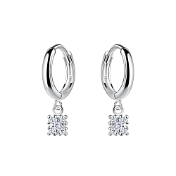 Silver Square Charm Huggie Earrings - Wholesale - 20029 Silver Square Charm Huggie Earrings - Wholesale - 20029