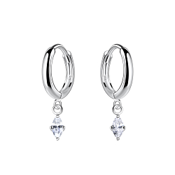 Silver Marquise Charm Huggie Earrings - Wholesale - 20033