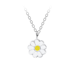 Silver Daisy Flower Necklace - Wholesale - 19925