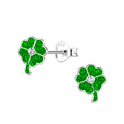 Silver Clover Stud Earrings - Wholesale - 20298
