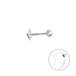 Silver Marquise Cartilage Stud with Silver Ball Screw Back - Wholesale - 20437