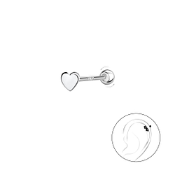 Silver Heart Cartilage Stud with Silver Ball Screw Back - Wholesale - 20432