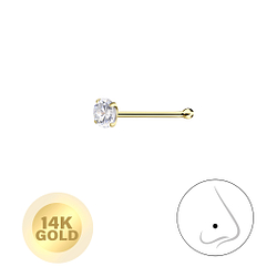 14K Solid Gold – 2.5mm Round Cubic Zirconia Nose Stud With Ball - Wholesale - 20560