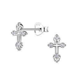 Silver Cross Stud Earrings - Wholesale - 20575