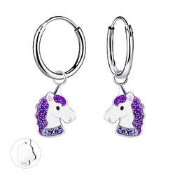 Silver Unicorn Charm Hoop Earrings - Wholesale - 20584