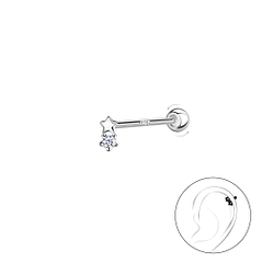 Silver Star Cartilage Stud with Ball Screw Back - Wholesale - 20450