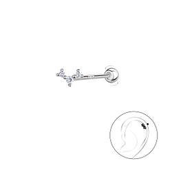 Silver Three Stones Cartilage Stud with Ball Screw Back - Wholesale - 20452