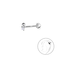 Silver Geometric Cartilage Stud with Ball Screw Back - Wholesale - 20453