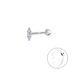 Silver Marquise Cartilage Stud with Ball Screw Back - Wholesale - 20454